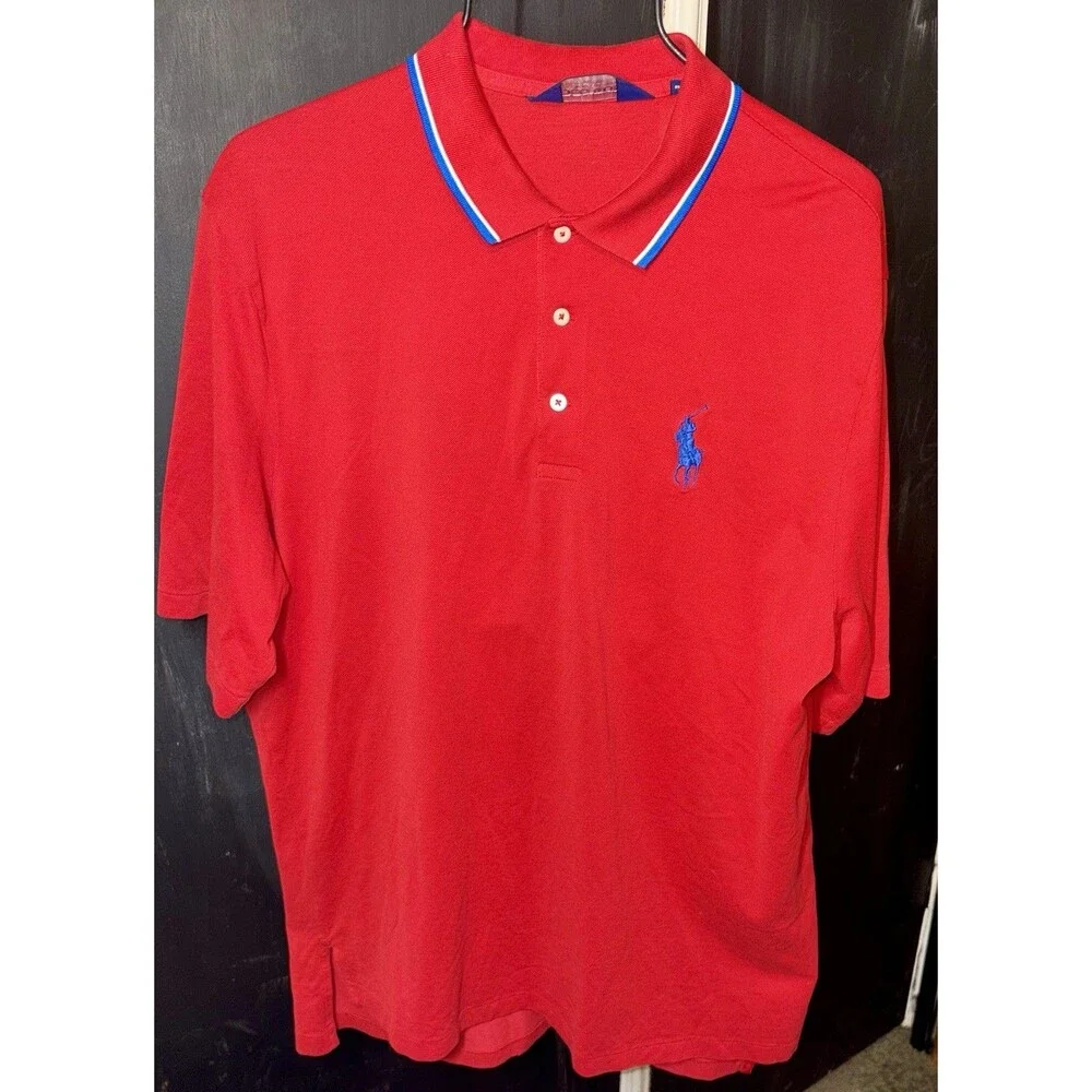 Ralph Lauren Polo 100% Cotton Golf Shirt Red Men's Size Large